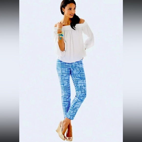 Lilly Pulitzer Kelly Skinny Ankle Pants Feelin Beachy Bennet Blue Sz 00 - Picture 2 of 7